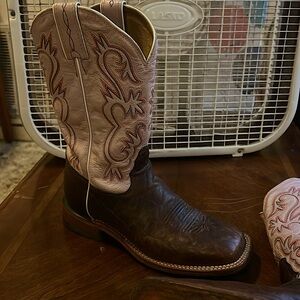 Tony lama pink/brown square toed 7 1/2 boots
